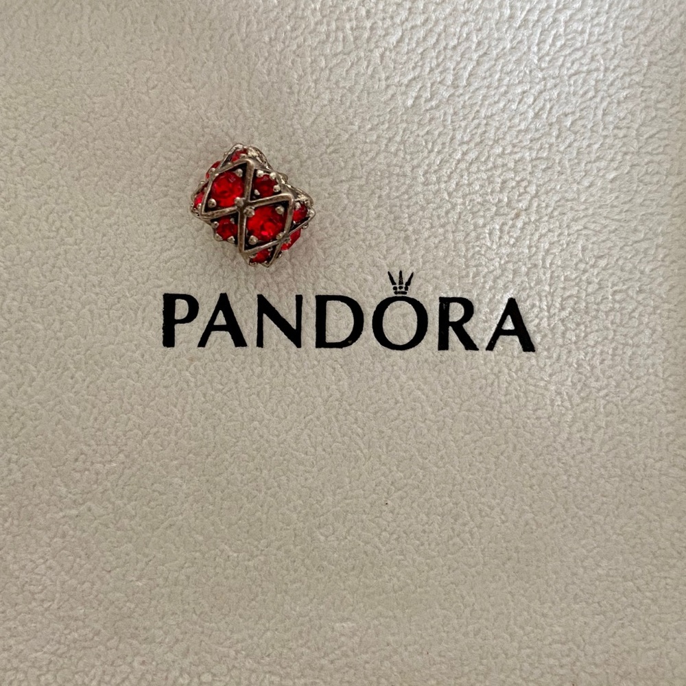 Red crystal and silver Pandora charm